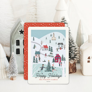 Festive Winter Christmas Town/Village  Holiday Card