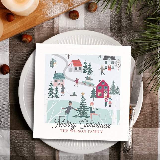 Festive Winter Christmas Town/Village Holiday Napkin (Creator Uploaded)