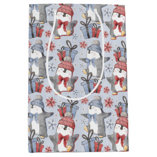 Festive Winter Dancing Penguins Medium Gift Bag