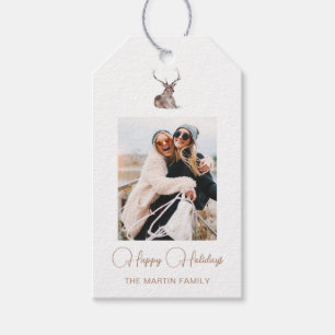 Festive Winter Deer Photo Christmas White Gift Tags