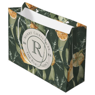 Festive Winter Elegance: Watercolor Monogrammed Large Gift Bag
