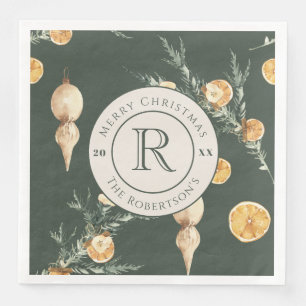 Festive Winter Elegance: Watercolor Monogrammed Napkin