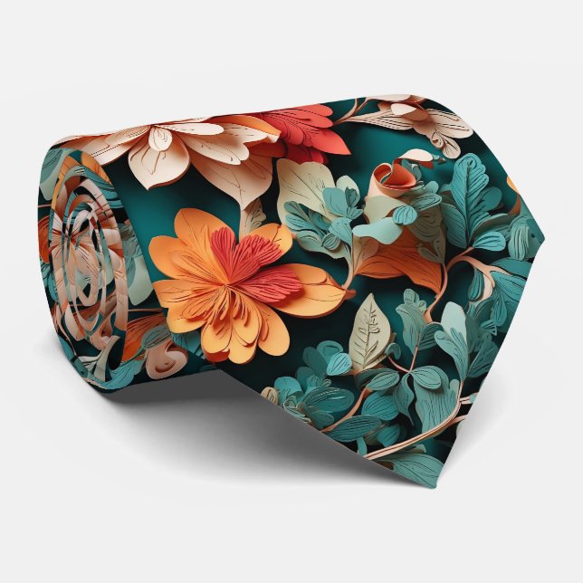 Festive Winter Floral Elegance Tie (Rolled)
