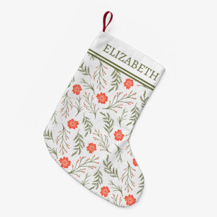 Festive Winter Floral With Monogram Holiday Small Christmas Stocking