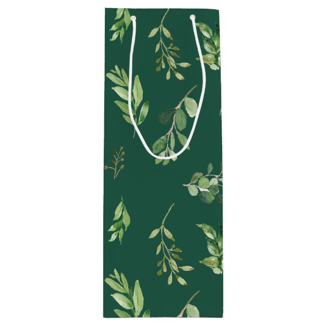 Festive Winter Greenery Botanicals Holiday  Wine Gift Bag (Front)