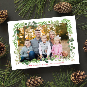 Festive Winter Greenery Elegant Foliage Photo Holiday Card