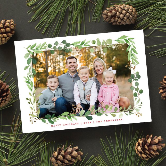 Festive Winter Greenery Elegant Foliage Photo Holiday Card (Creator Uploaded)