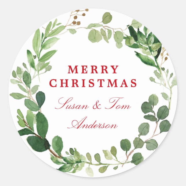 Festive Winter Greenery | Holiday Classic Round Sticker (Front)