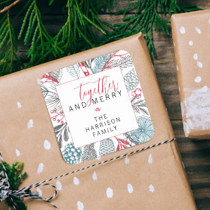 Festive Winter Greenery Holiday Square Sticker