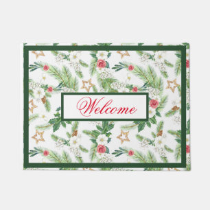 Festive Winter Holiday Botanicals Welcome Doormat