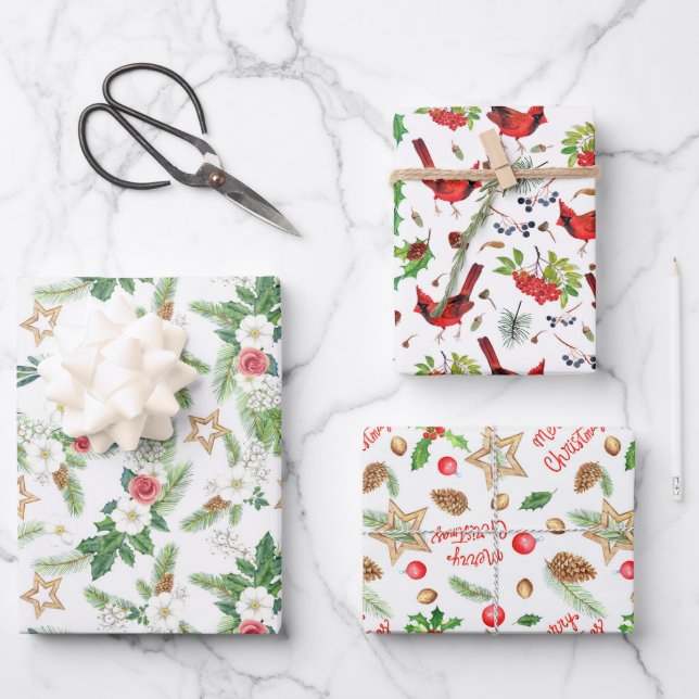 Festive Winter Holiday Botanicals  Wrapping Paper Sheet (Front)