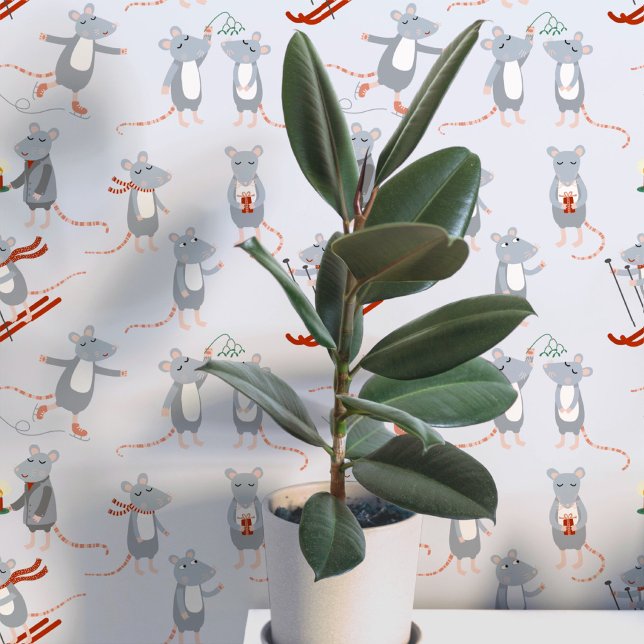 Festive Winter Holiday Mice Blue Wallpaper (Fun winter mice art wallpaper)