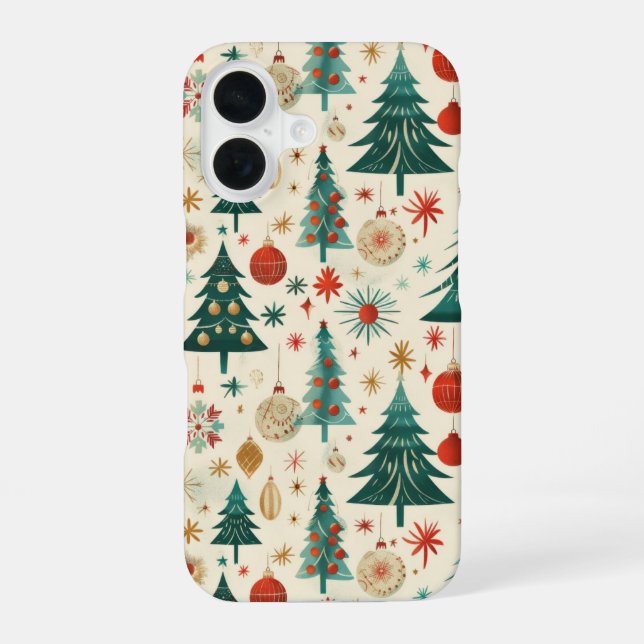 Festive Winter Holidays Pattern iPhone 16 Case (Back)