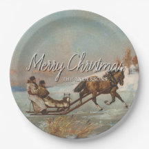 Festive Winter Horse Sleigh Ride Scene