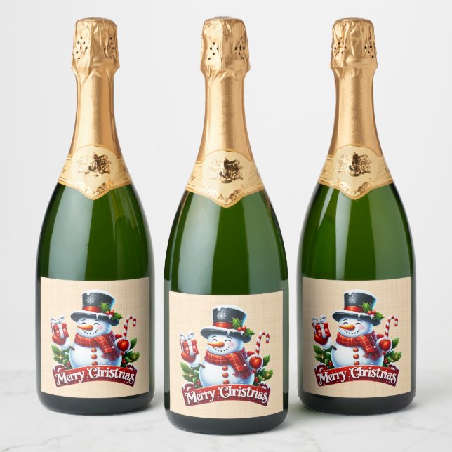 Festive Winter Joy Sparkling Wine Label (Bottles)