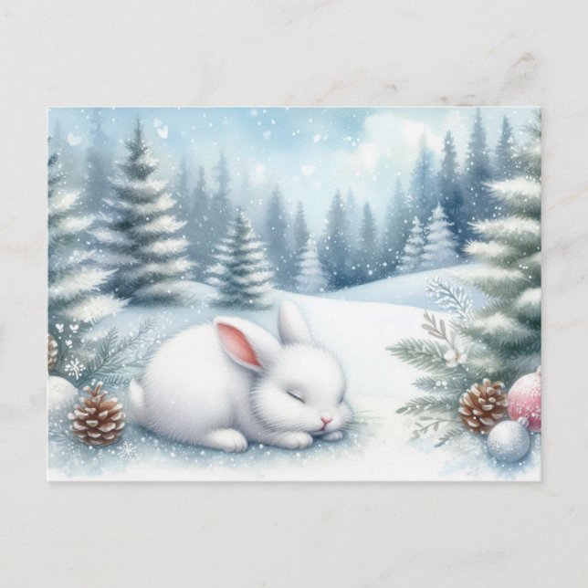Festive Winter Landscape With Bunny Christmas Postcard (Front)