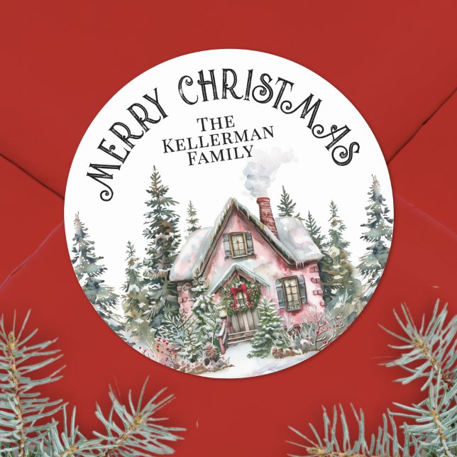 Festive Winter Merry Christmas Classic Round Sticker (Festive Winter Merry Christmas Classic Round Sticker)