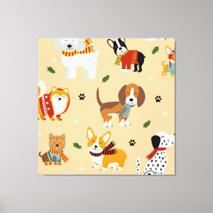 Festive Winter Puppy Scarves Canvas Print