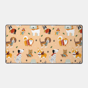 Festive Winter Puppy Scarves Desk Mat