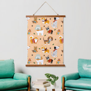 Festive Winter Puppy Scarves Hanging Tapestry