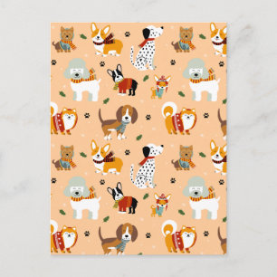 Festive Winter Puppy Scarves Holiday Postcard