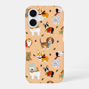 Festive Winter Puppy Scarves iPhone 16 Case