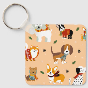 Festive Winter Puppy Scarves Key Ring