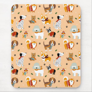 Festive Winter Puppy Scarves Mouse Pad
