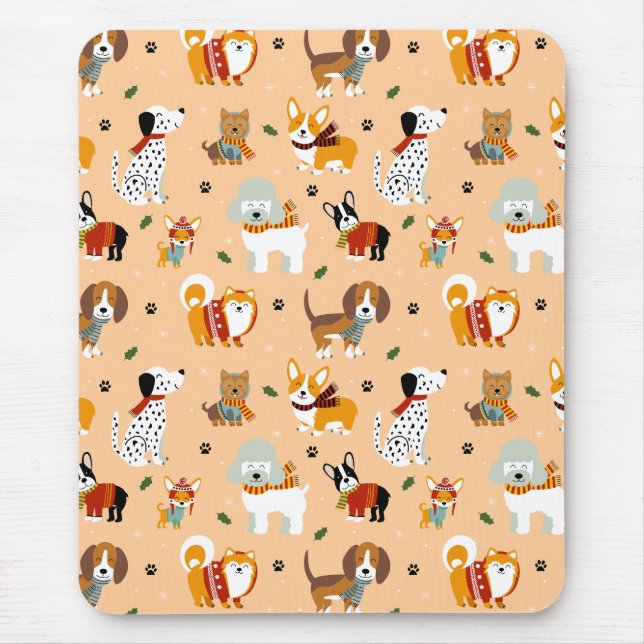 Festive Winter Puppy Scarves Mouse Pad (Front)