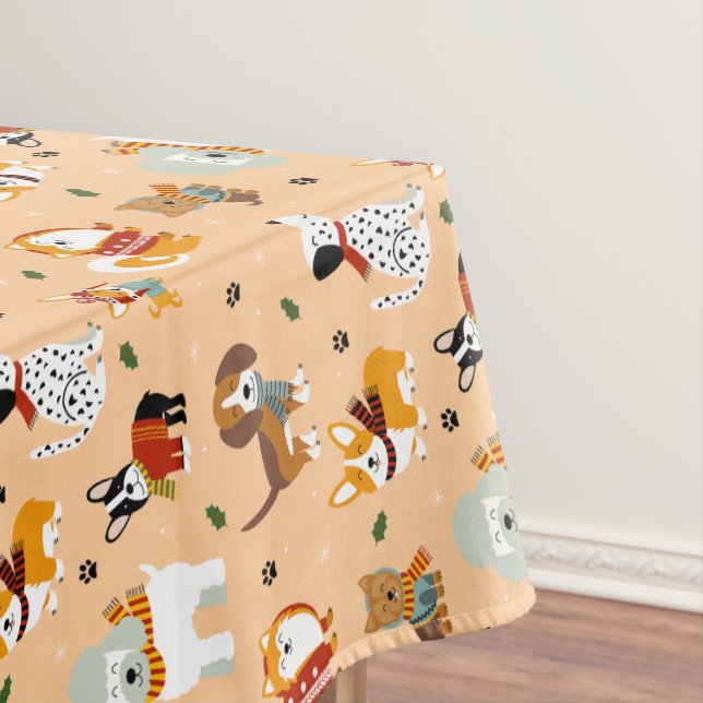 Festive Winter Puppy Scarves Tablecloth (In Situ)
