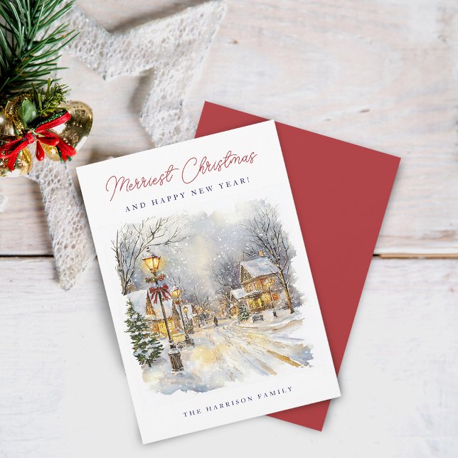 Festive Winter Scene Merriest Christmas Holiday Card (Festive Winter Scene Merriest Christmas Holiday Card)