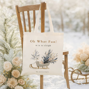 Festive Winter Sleigh Botanical Christmas Holiday Tote Bag