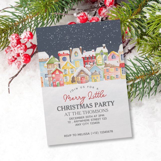 Festive Winter Snow House Twilight Sky Christmas  Invitation (Creator Uploaded)