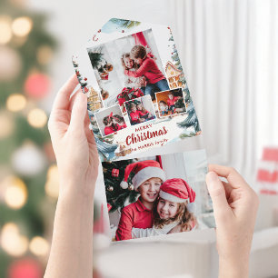 Festive Winter Snow Village Four-Photo All In One Invitation