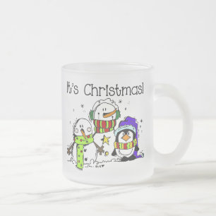 Festive Winter Snowmen and Penguins It's Christmas Frosted Glass Coffee Mug