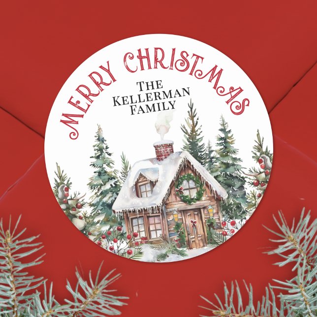 Festive Winter Watercolor Christmas Classic Round Sticker (Festive Winter Watercolor Christmas Classic Round Sticker)