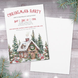 Festive Winter Watercolor Christmas Holiday Party Invitation
