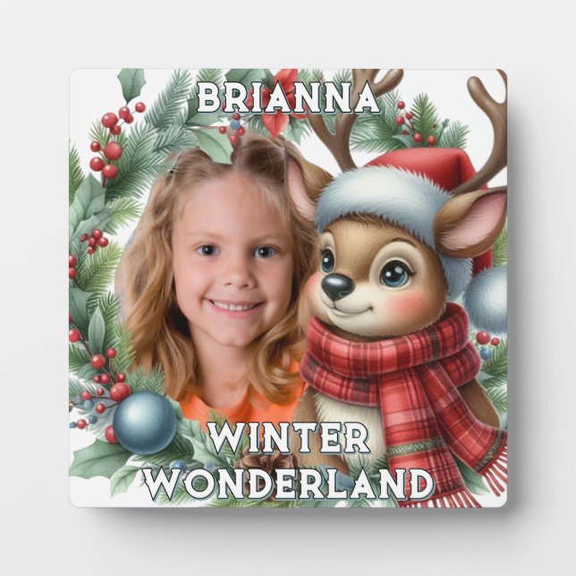 Festive "Winter Wonderland" Photo Reindeer Plaque (Front)