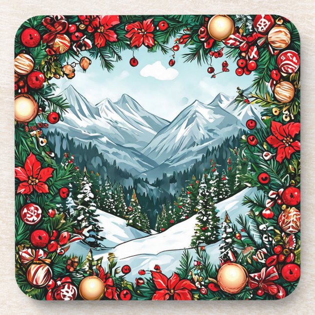 Festive Winter Wonderland Scene Coaster (Front)