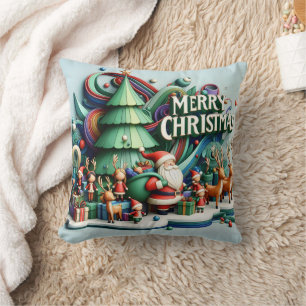 Festive winter wonderland with Santa and reindeer Cushion