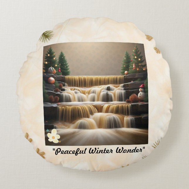 "Festive Winter's Delight" Round Cushion (Front)