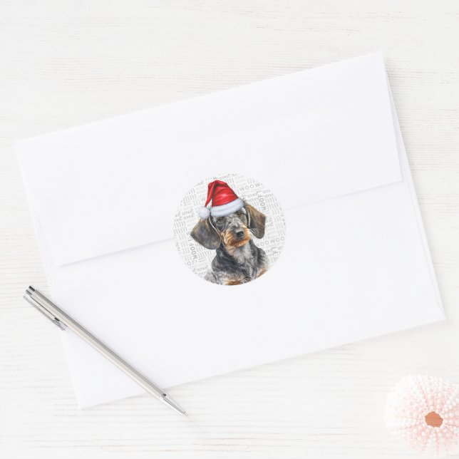Festive Wirehair Dachshund Dog Woof Art Christmas Classic Round Sticker (Envelope)