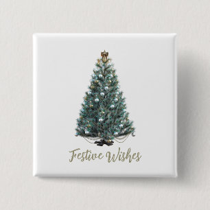 Festive Wishes. Christmas tree design 15 Cm Square Badge