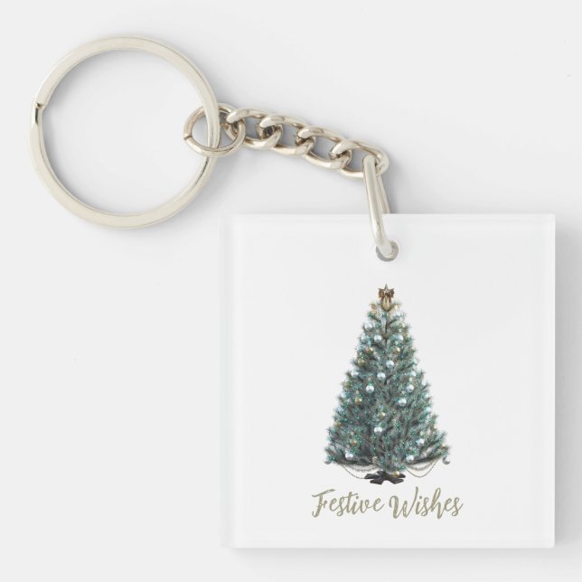 Festive Wishes. Christmas tree design Key Ring (Front)
