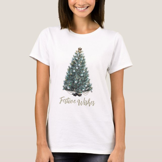 Festive Wishes. Christmas tree design T-Shirt (Front)