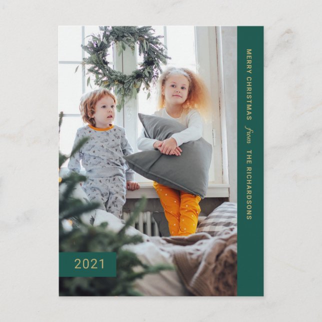 Festive Wishes | Modern One Photo Holiday Postcard (Front)