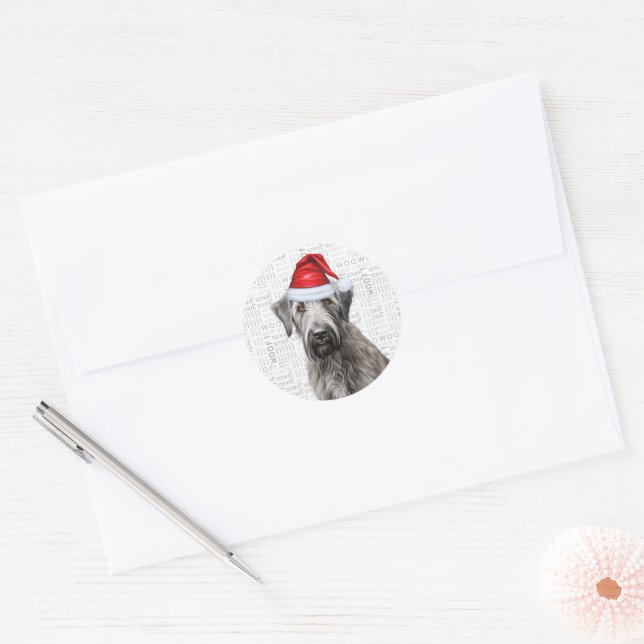 Festive  Wolfhound Dog Woof Word Art Christmas Classic Round Sticker (Envelope)