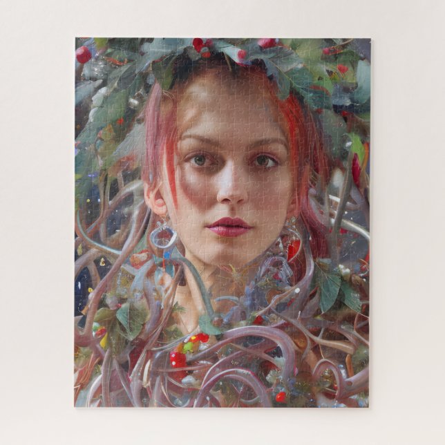 Festive Woman Dressed in Christmas Garland Jigsaw Puzzle (Vertical)