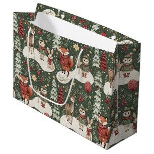 Festive Woodland Nature Winter Pattern Large Gift Bag