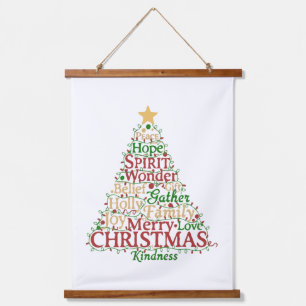 Festive Word Art Christmas Tree   Peace Hope Joy  Hanging Tapestry